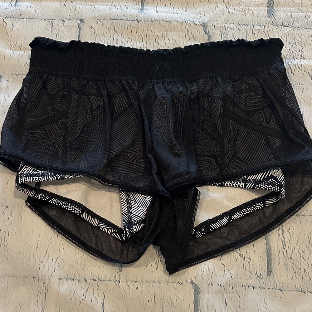 Lululemon sheer Black Women's Athletic Shorts over printed bike shorts